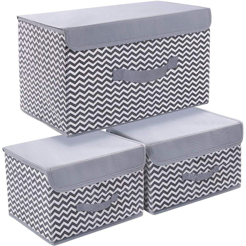 Rebrilliant Storage Bins With Lids, 3 Packs Storage Bins For Closet Shelves Home Foldable Cloth
